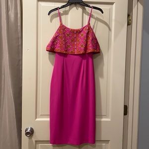 Gianni Bini hot pink embroidered spaghetti strap fitted dress size 0 worn once